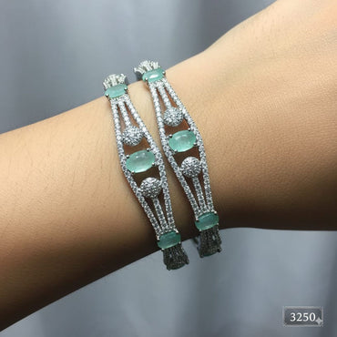 Micro-Pave CZ & Mint Stone Bangles – Rs. 3250