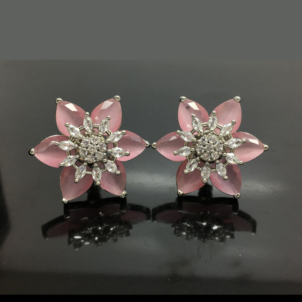 Exquisite American Diamond Flower Stud Earrings