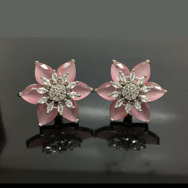 Exquisite American Diamond Flower Stud Earrings