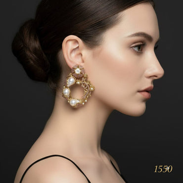 Mauve Stone & Pearl Chandelier Earrings – Rs. 1550