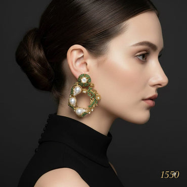 Mauve Stone & Pearl Chandelier Earrings – Rs. 1550