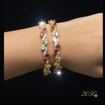 Gold-Plated Ruby and Crystal Stone Bangles