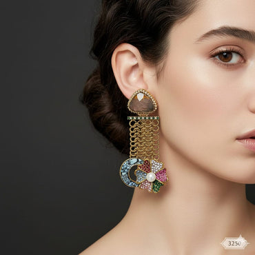 Multi-Stone Floral Chakra Dangler Earrings – Rs. 3250