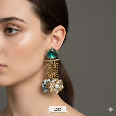 Multi-Stone Floral Chakra Dangler Earrings – Rs. 3250