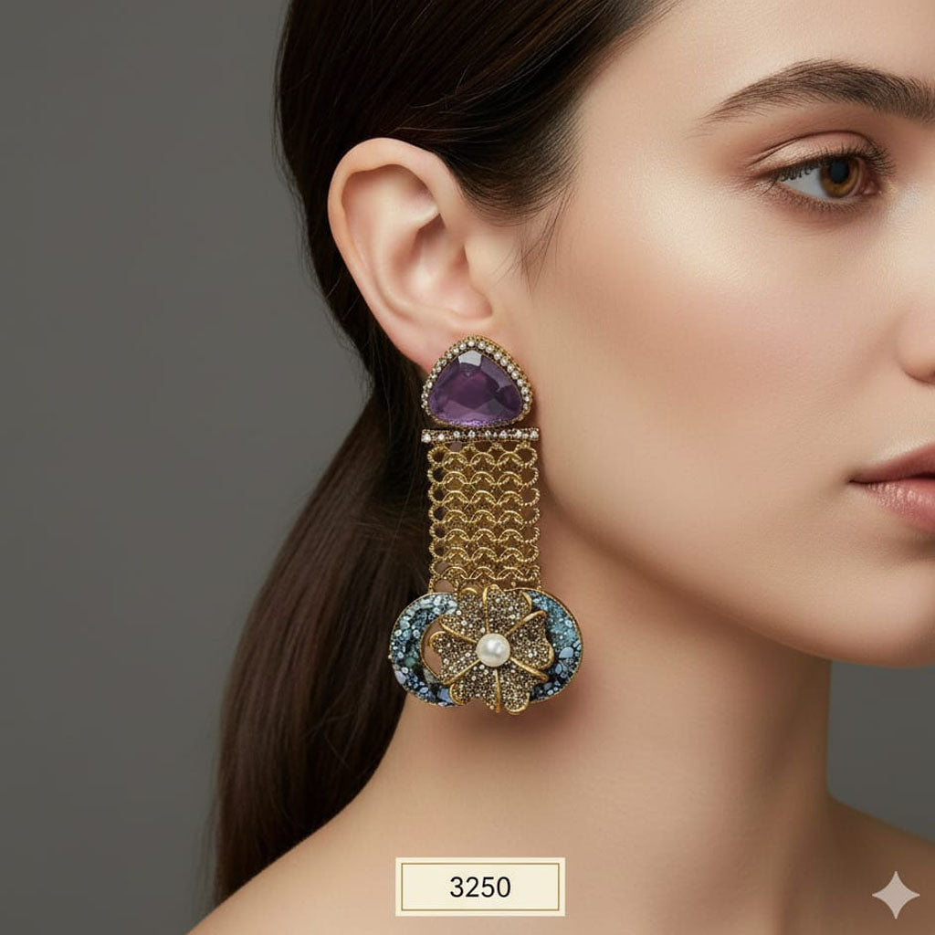 Multi-Stone Floral Chakra Dangler Earrings – Rs. 3250