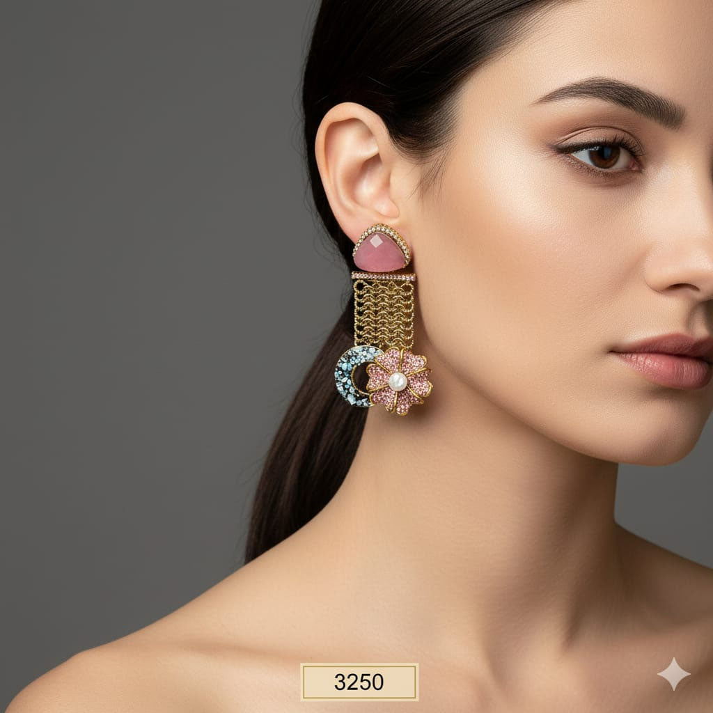 Multi-Stone Floral Chakra Dangler Earrings – Rs. 3250