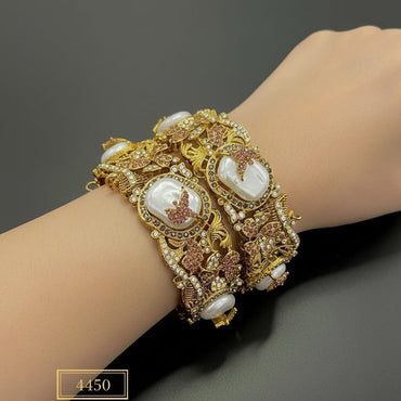 Temple Jewelry Bangles with Uncut Diamonds & Pearls – Rs. 4450