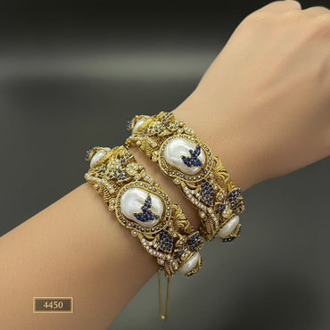 Temple Jewelry Bangles with Uncut Diamonds & Pearls – Rs. 4450