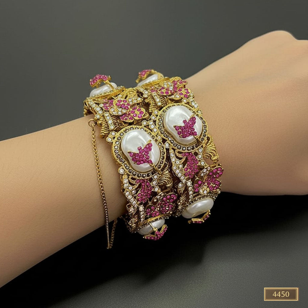 Temple Jewelry Bangles with Uncut Diamonds & Pearls – Rs. 4450