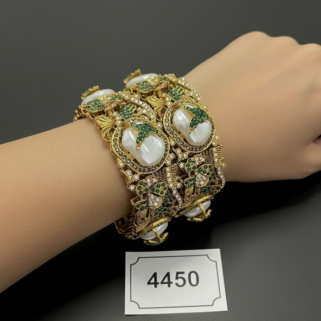 Temple Jewelry Bangles with Uncut Diamonds & Pearls – Rs. 4450