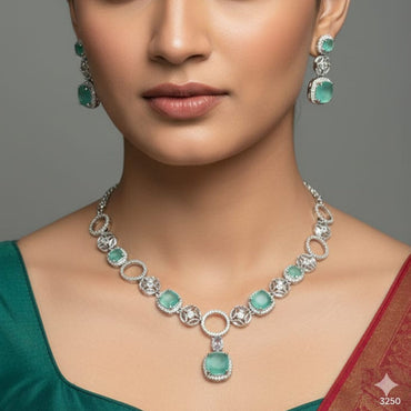 Halo & Mint Stone Link Jewelry Set – Rs. 3250