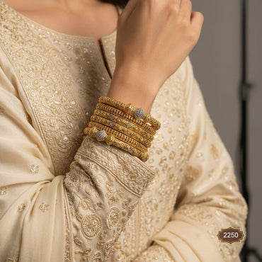 Dual-Tone Textured Gold Bangles with Diamond Accents – Rs. 2250