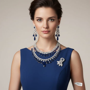 Sapphire Blue & Diamond Simulated Layered Set – Rs. 7450