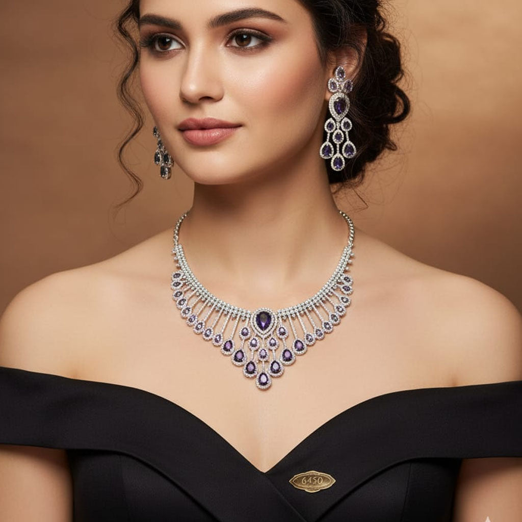 Couture Violet Gemstone Fan Dangle Necklace – Rs. 6450