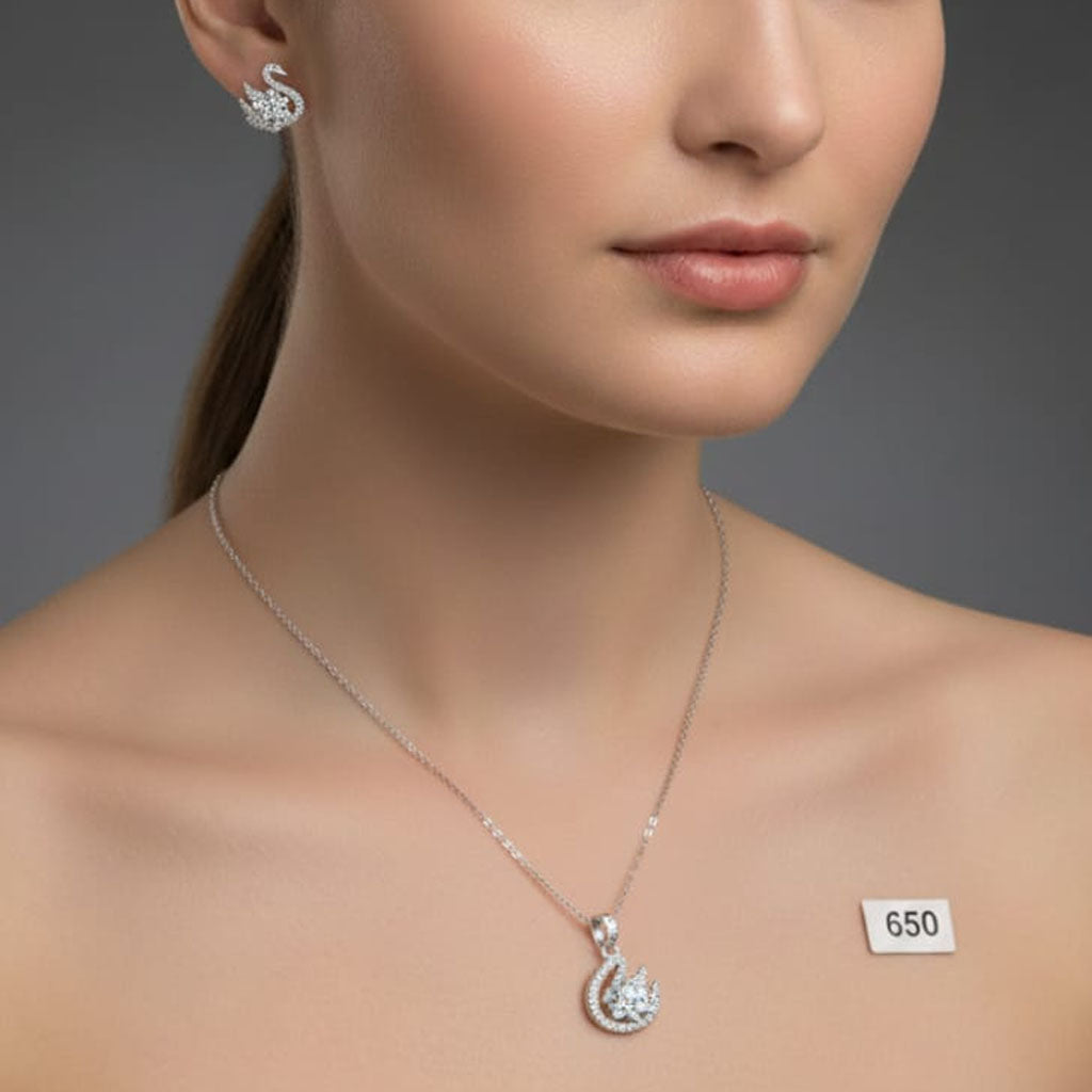 Micro-Pave CZ Swan Jewelry Set – Rs. 650