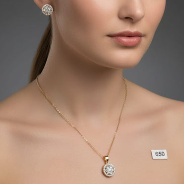 CZ Halo Flower Necklace & Stud Set – Rs. 650