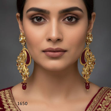 Antique Gold Peacock Velvet Earrings – Rs. 1650