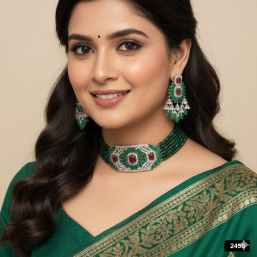 Emerald & Ruby Statement Bridal Choker Set – Rs. 2450