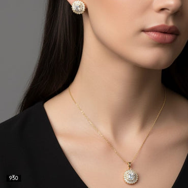 Designer Princess Cut Halo Necklace Set – Rs. 950