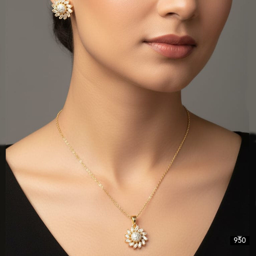 Radiant Petal Design Pave Locket Set – Rs. 950