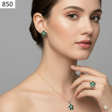 Dainty Floral CZ Pendant & Ring Set – Rs. 850