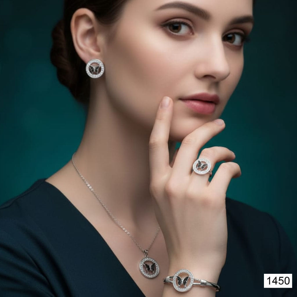 CZ Halo Butterfly Necklace & Bangle Set – Rs. 1,450