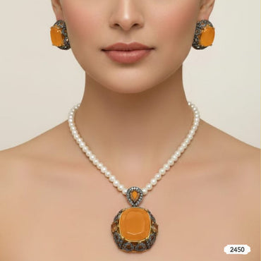 Designer Gold Plated Statement Polki Necklace Set – Rs. 2,450