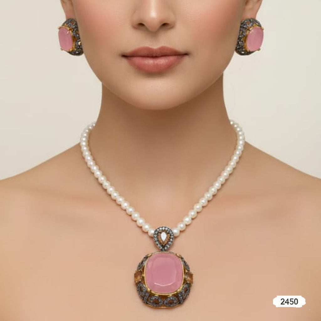 Designer Gold Plated Statement Polki Necklace Set – Rs. 2,450