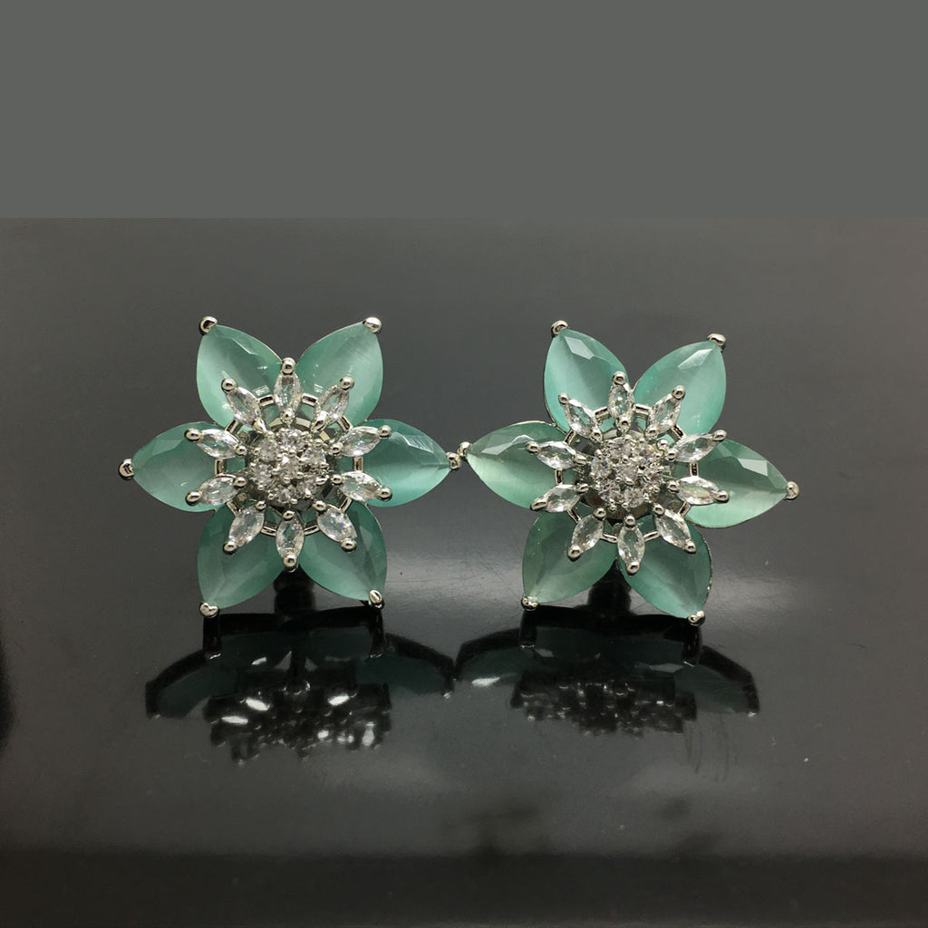 Exquisite American Diamond Flower Stud Earrings