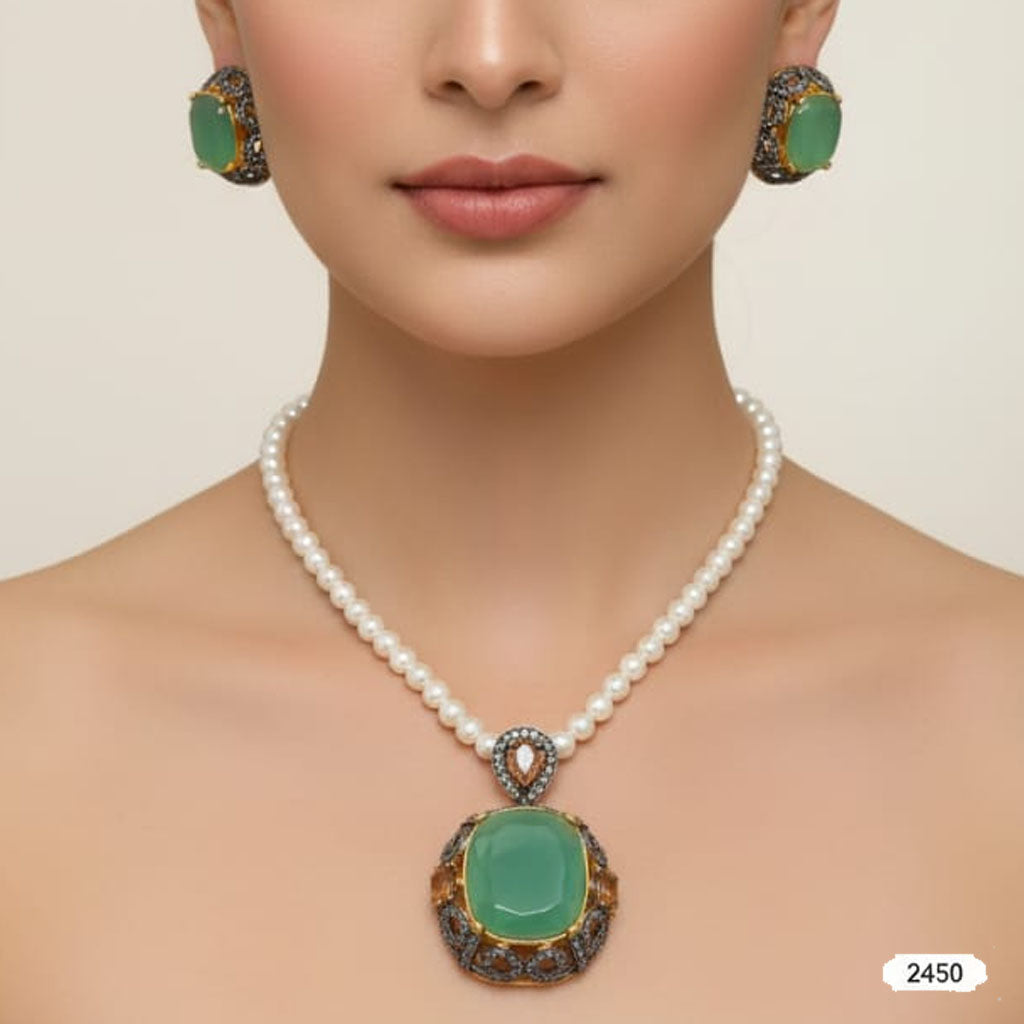 Designer Gold Plated Statement Polki Necklace Set – Rs. 2,450