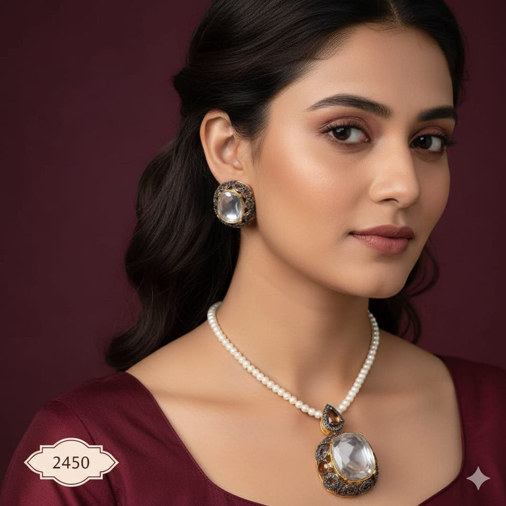 Designer Gold Plated Statement Polki Necklace Set – Rs. 2,450