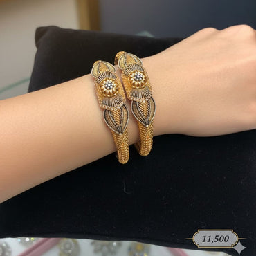 Textured Gold & Black Oxidized Cuff Bracelet Pair – Rs. 11,500