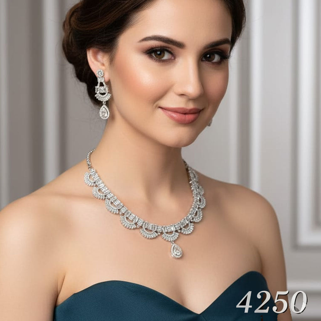 Designer CZ Cutout Necklace Set – Rs. 4,250