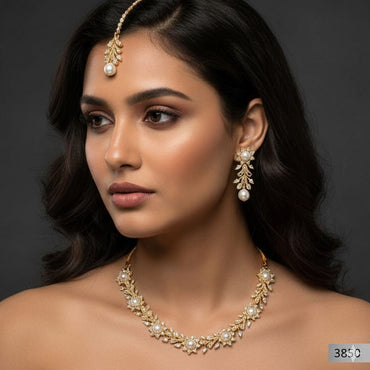 The Giselle Sparkle & Pearl Vine Jewelry Set – Rs. 3,850