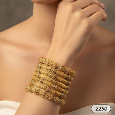 Ornate Roller-Textured Gold Bangle Stack – Rs. 2,250