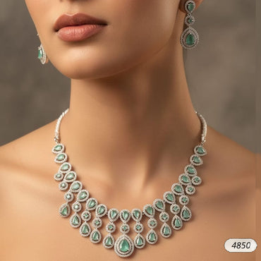 Luxury Emerald-Look Fringe Necklace – Rs. 4,850