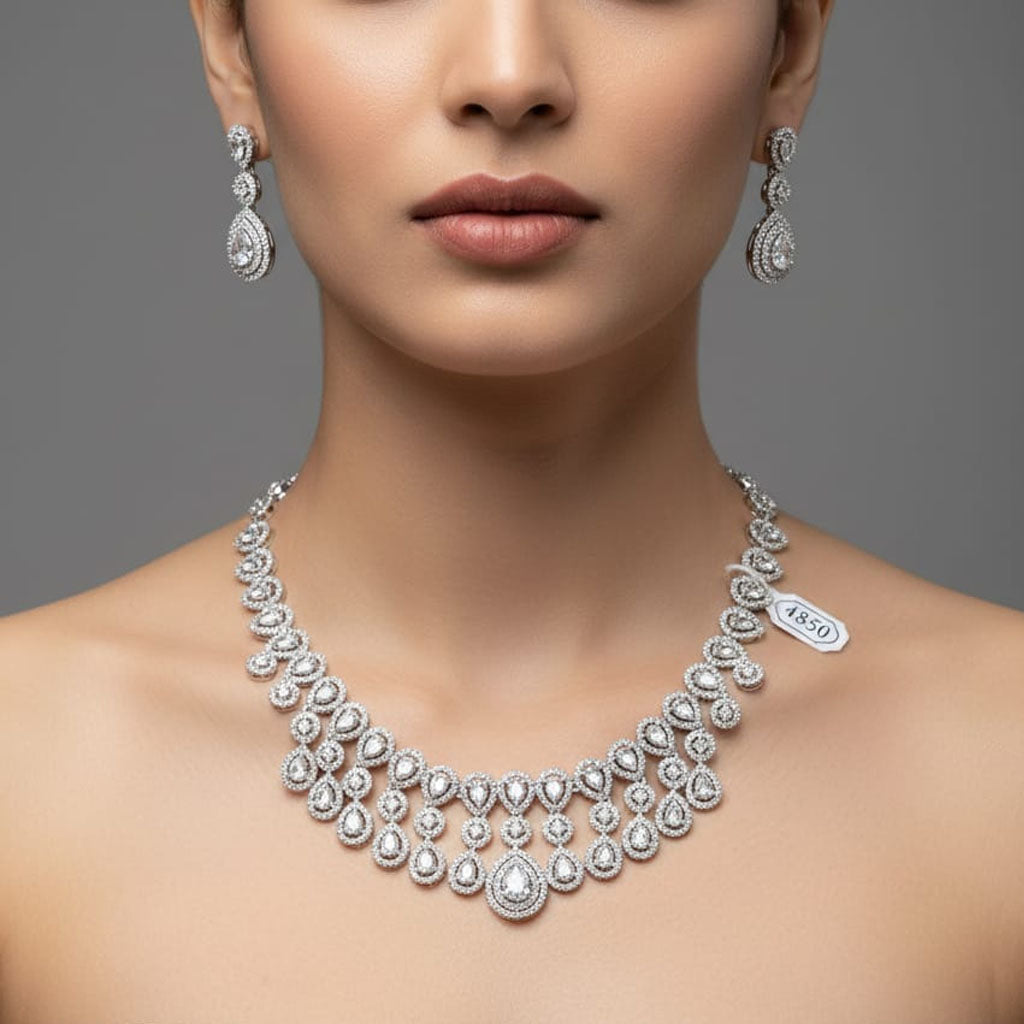 Diamond Look Waterfall Fringe Necklace Set – Rs. 4,850