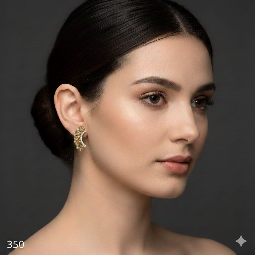 Contemporary Half-Hoop Pave Stud Earrings – Rs. 350