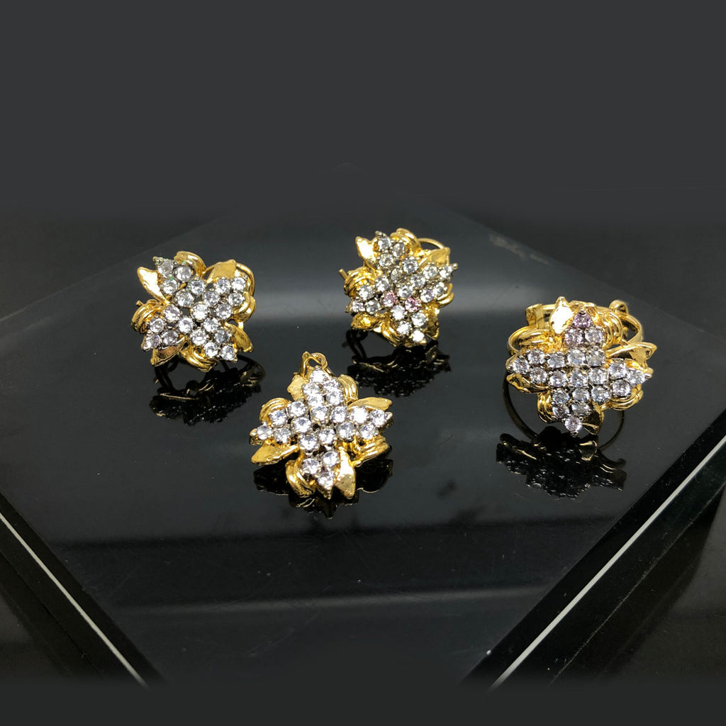 Golden Floral Diamond Locket Set