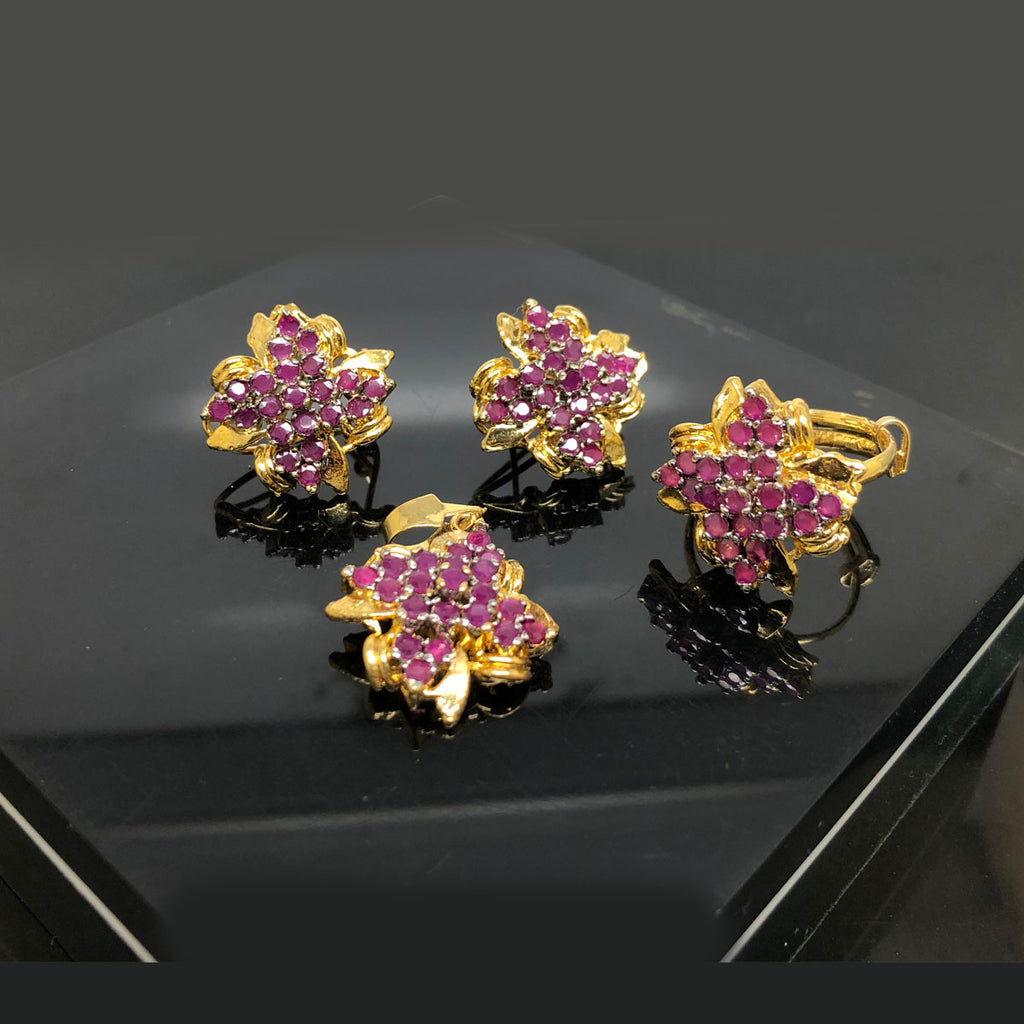 Golden Floral Diamond Locket Set