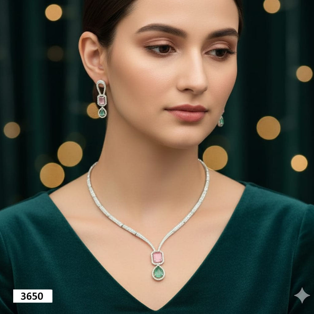 Multi-Color Stone & Pave Setting Jewellery Set – Rs. 3,650