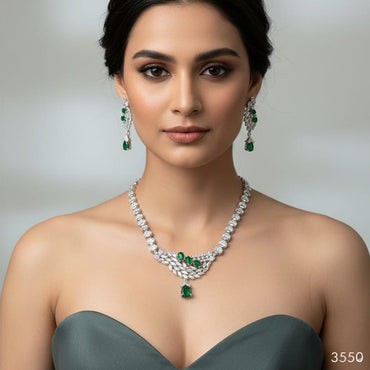 Designer Marquise Cut Cluster Necklace with Green Drop – Rs. 3,550