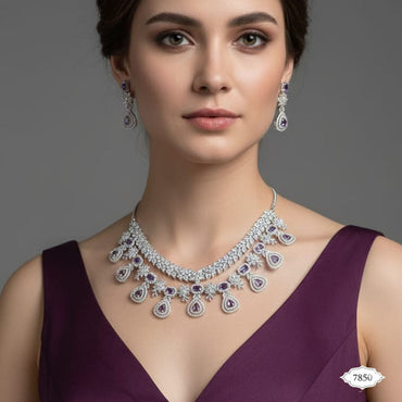 Designer Two-Tiered Purple Crystal Drop Necklace – Rs. 7,850
