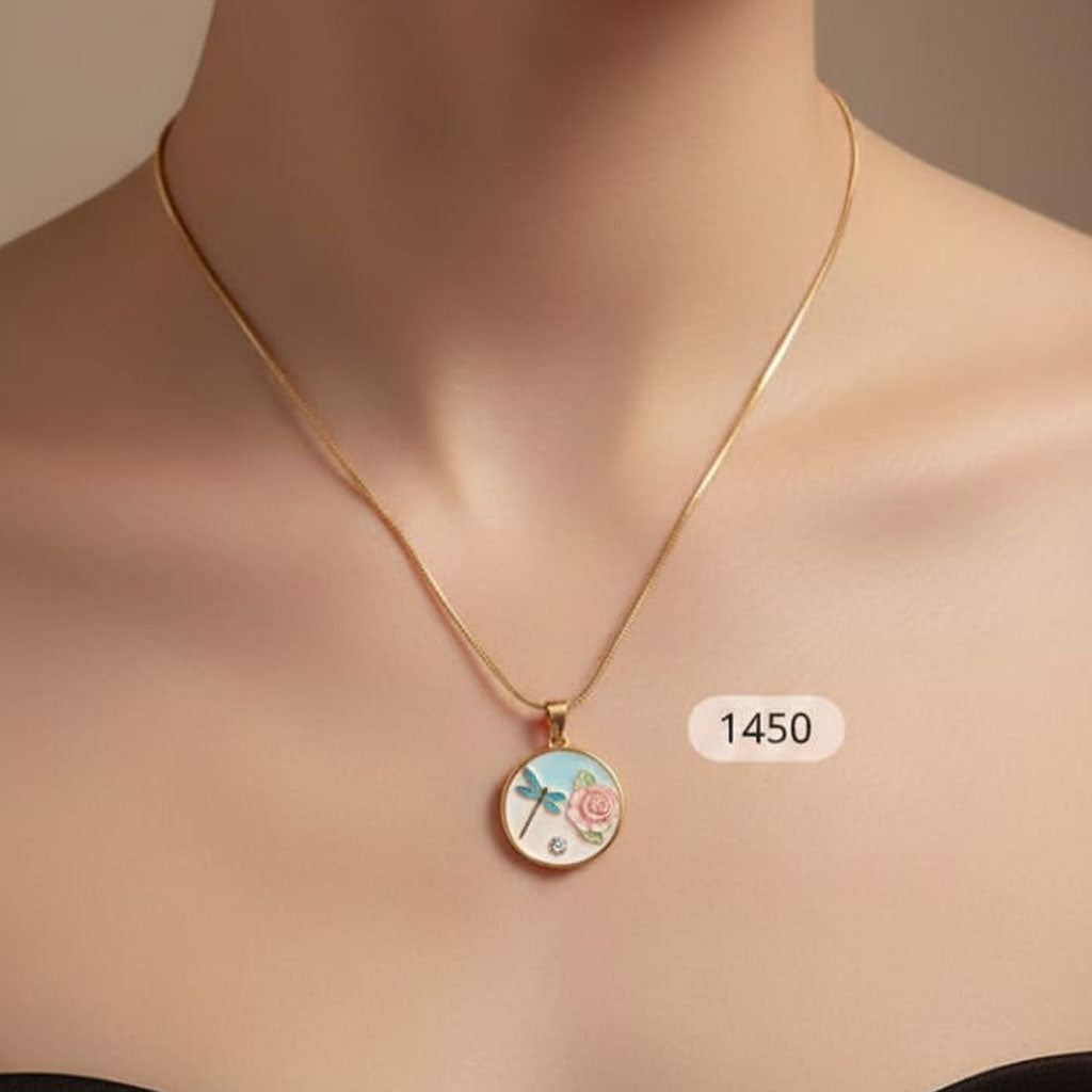 Minimalist Dragonfly Rose Pendant Necklace – Rs. 1,450
