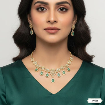 High-End Pave Setting Diamond Simulant & Mint Green Teardrop Set – Rs. 4,950