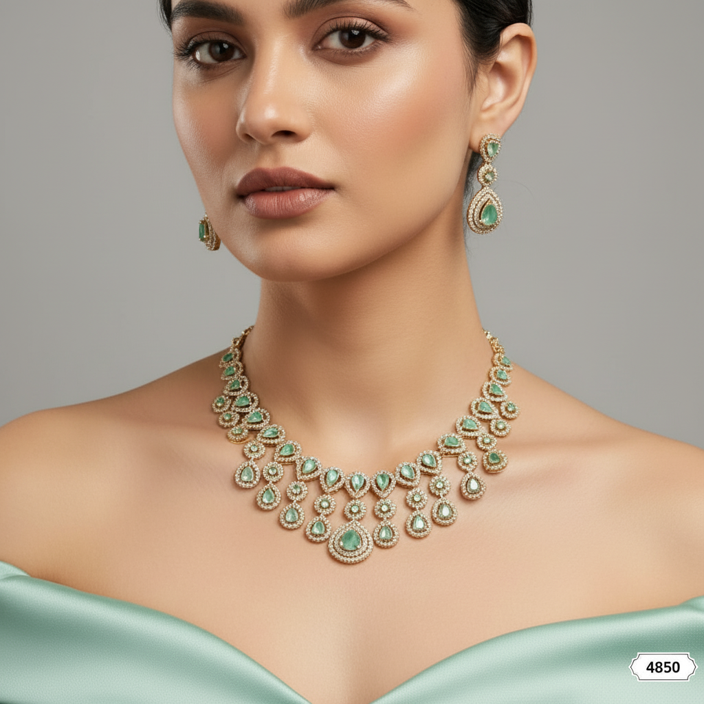 Statement Mint Green CZ Drop Necklace Set – Rs. 4,850