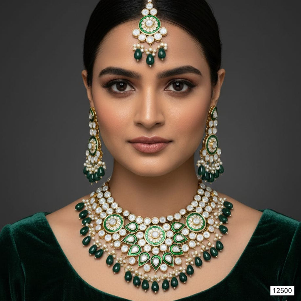 Luxury Kundan Look Pearl Bridal Set with Tikka – Rs. 12,500