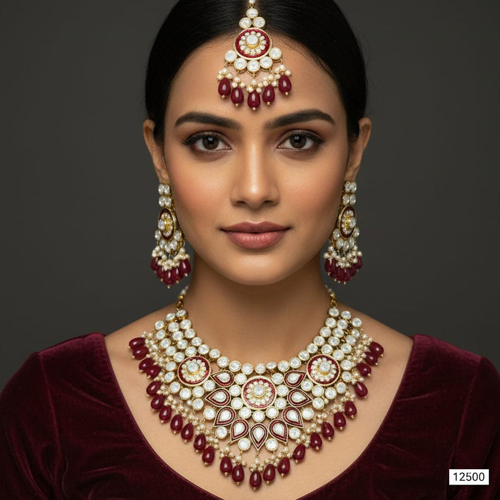 Luxury Kundan Look Pearl Bridal Set with Tikka – Rs. 12,500