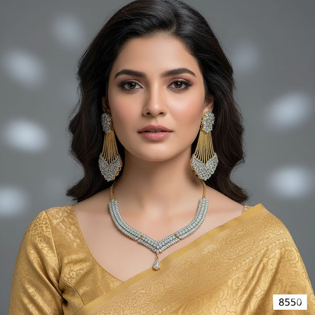Two-Tone AD V-Neck Necklace Set – Rs. 8,550