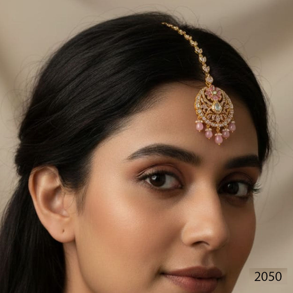 Pink Stone Floral Maang Tikka – Rs. 2,050